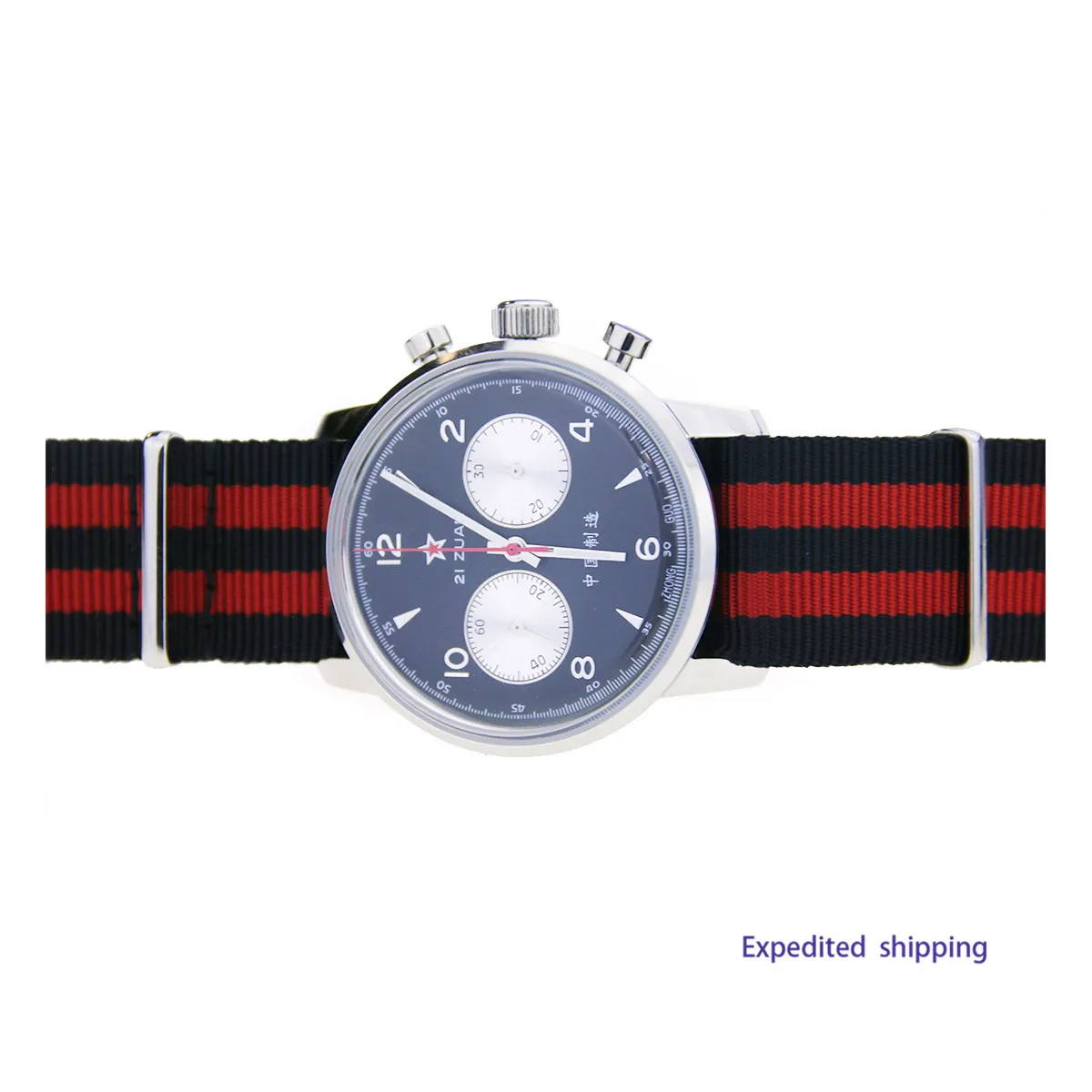 

Mens 42MM Pilot Watch Mechanical Chronograph Seagull Mvmt 1963 Black Panda Flieger