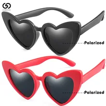 Черные, розовые, красные солнцезащитные очки с сердцем для детей, Поляризованные гибкие Детские солнечные очки для девочек для детей