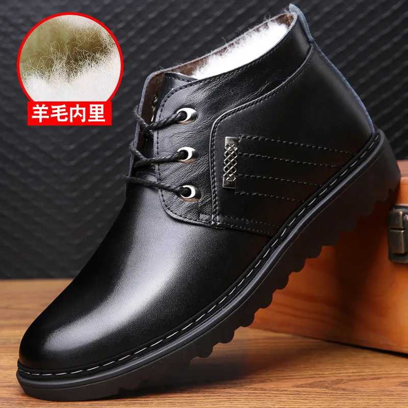 

Genuine leather winter thick wool men's boots warm shoes wool warm non-slip Male lace Snow Boots hombre Chaussure footwear 365