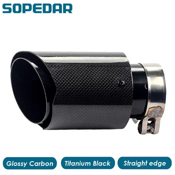 

SOPEDAR Car Tail Pipes Black Rear Exhaust Tips Universal Auto Modification End Muffler 3k Carbon Glossy Straight Edge Titanium
