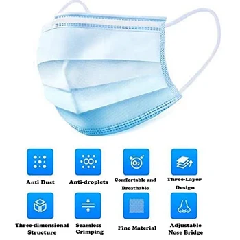 

100Pcs Breathable Face Mouth Masks For People Cotton Saw Masks For Outdoor Disposable Blue Masks For Men And Women