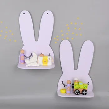 

Wall-mounted Multifunctional WPC Board Storage Rack Creative Decoration Frame for Children's Room Cartoon Bunny Shelves Wall