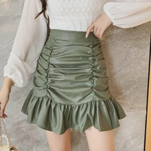 Корейская осенне-зимняя юбка из искусственной кожи женская Высокая талия миди юбка-годе Harajuku больших размеров Сексуальная Женская юбка jupe femm