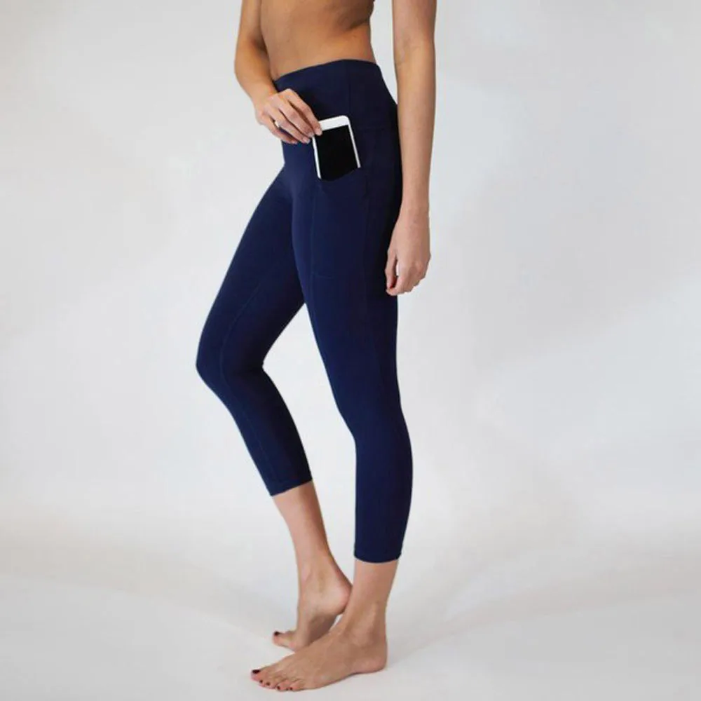 

Leggings For Fitness Soild Women's High Waist Yoga Pants Pockets Tummy Workout Running Sports Leggings Seamless Leggings #D8