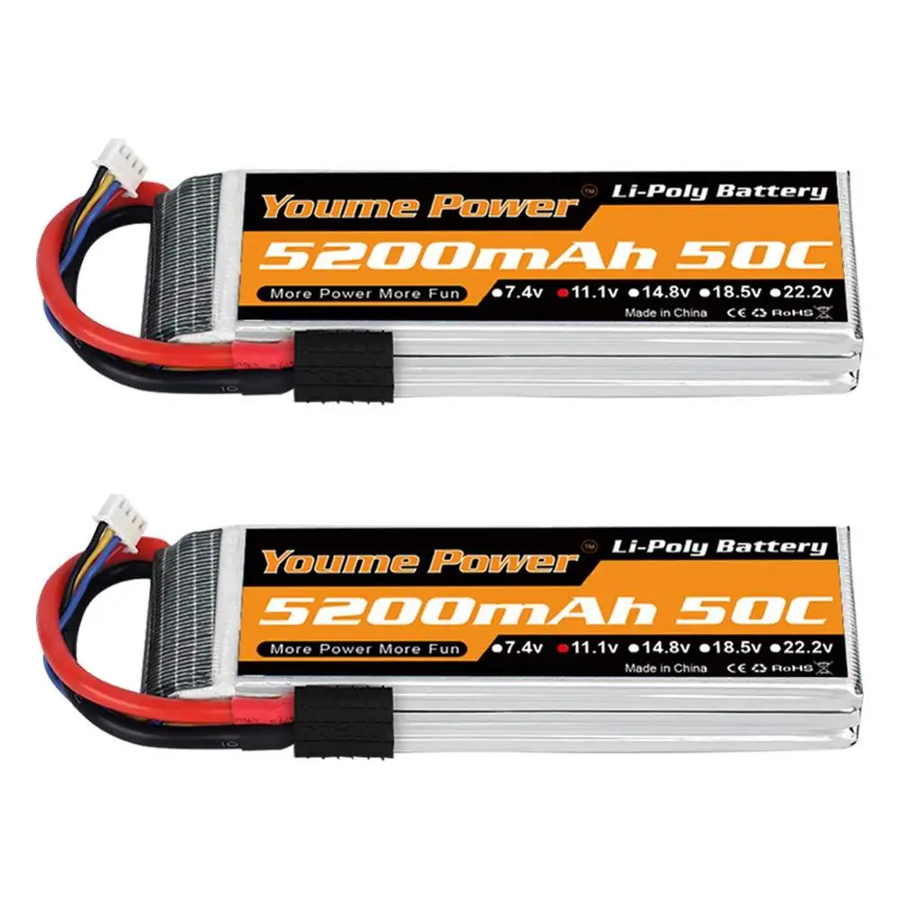 Youme 3s lipo аккумулятор 11,1 v 5000mah 5200mah 50C с штекером Deans XT60 разъем для радиоуправляемого автомобиля квадрокоптера вертолета лодки радиоуправляемого самолета - Цвет: 2pcs