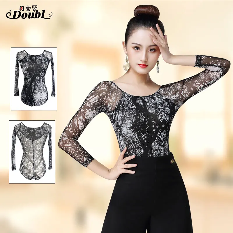

DOUBL One-piece Top Set Female Adults Latin Dance Top Modern Long Sleeve Practice Dance Practise Tops for Women UpperClothing