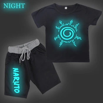 

New Fashion Luminous Children Summer Clothes Naruto Print Boys Girls Tops + Shorts Pant Clothing 2pcs Sets Kid Baby Outfits Suit