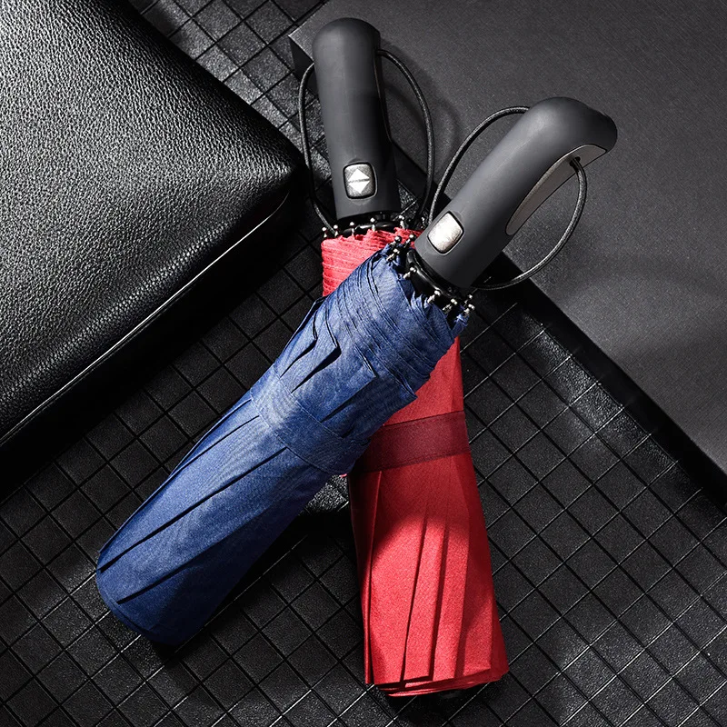

Creative 10 Bone Fully Automatic Three Fold Superimposed Big Umbrella Top Grade Men shang wu san Advertisement Umbrella Printed