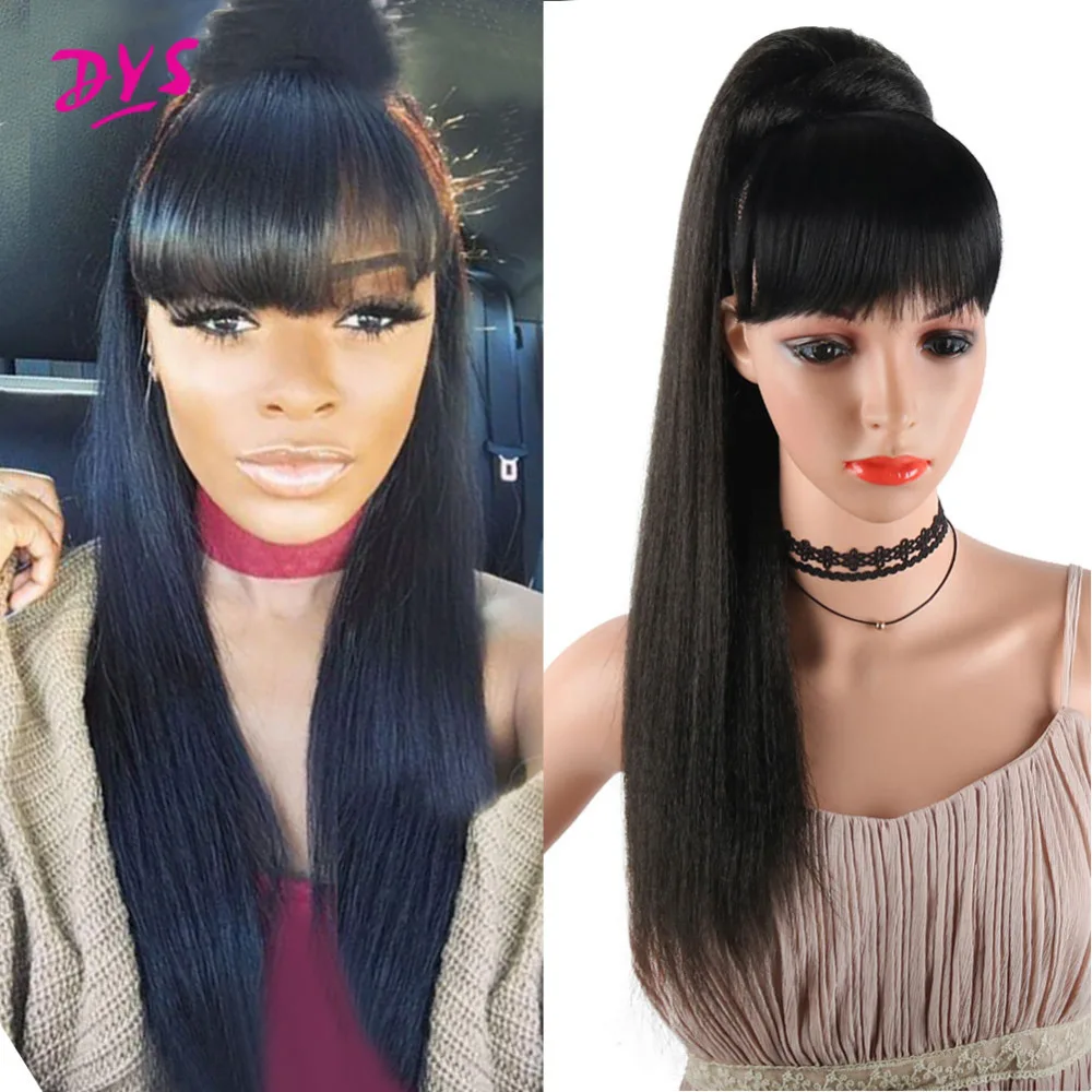 Deyngs Synthetic Yaki Straight Ponytail With Bangs Clip In Hair Extension  Afro Drawstring Ponytail African American 22 Inch - Synthetic Ponytails(for  White) - AliExpress