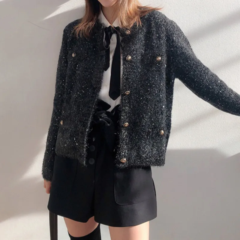 

Women Knitted Jacket With Buttons Female Autumn Winter Contrast Color Sweater Outerwear Top