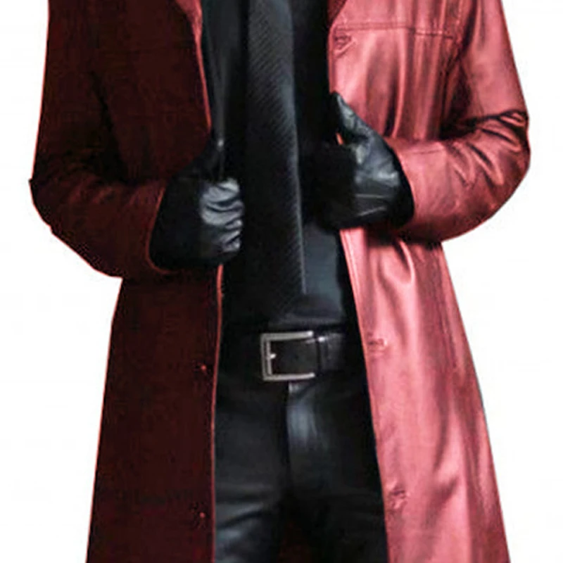 Men's Leather Trench Coat Vintage British Style Windbreaker Solid Color Slim-fit Long Jacket Plus Size S-5XL trench coat