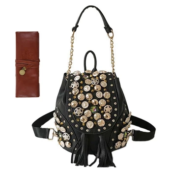 

ASDS-2 Pcs Bag: 1 Pcs Vintage Style Pencil Case Brown & 1 Pcs Punk Rivet Buckle Bucket Chain Bag 30 X 22 X 17cm