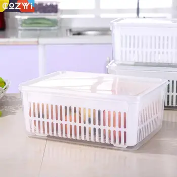 

Transparent Visual Food Container Hollow Drain Layer Buckle Design Large Capacity Kitchen Refrigerator Crisper
