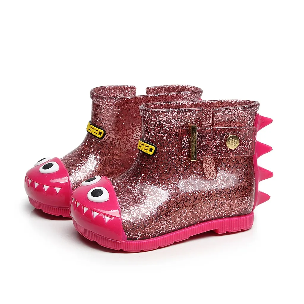 Детские резиновые сапоги для девочек и мальчиков из анимационного мультфильма «динозавр», водонепроницаемые ботинки от дождя для мальчиков г. Осень-зима, теплые резиновые ботинки