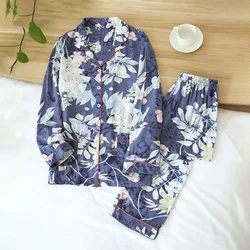Spring and Autumn Women's100% Viscose Long-sleeved Trouserslarge Floral Cotton Silklarge Size Thin Cardiganhome Serviceshirt Set