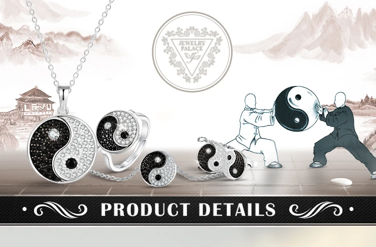 JewelryPalace Tai Chi Yin Yang 925 Sterling Silver Pendant Necklace Women Natural Black Spinel Round Gemstone Pendant No Chain