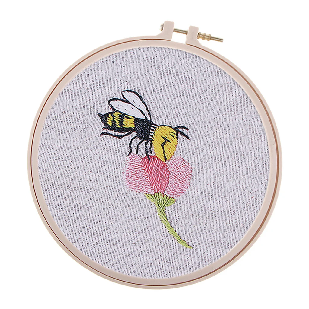 Embroidery Starter Kit with Pre Printed Bee Flower Pattern Embroidery Sampler Kit for Beginners Craft for DIY Needlework Craft