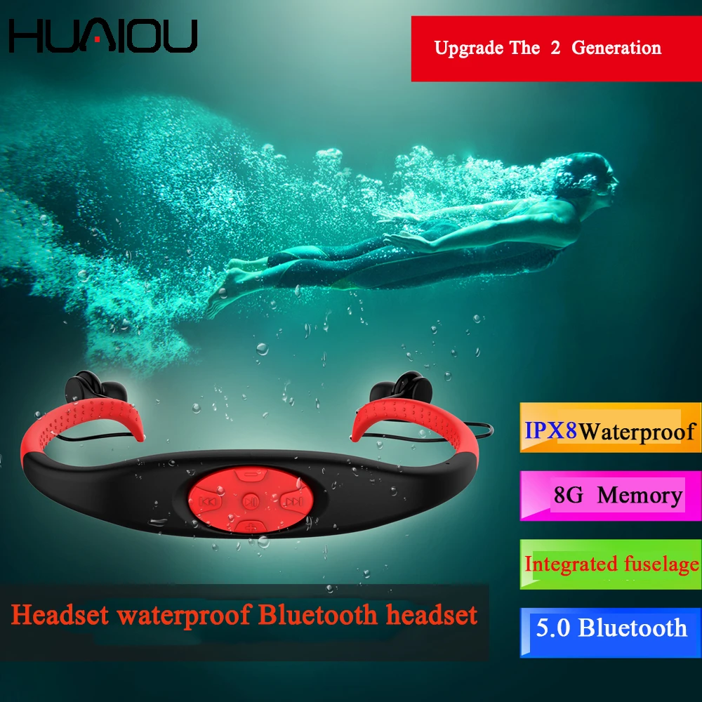 2in1 Bluetooth Wireless Earphone &MP3 Music Player 8G Headphone IPX8 Waterproof Swim Sport Neckband Stereo Headset with Mic