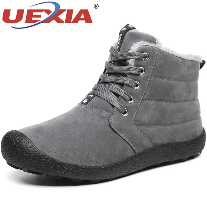 

UEXIA Brand Men Snow Shoes Winter Plush Warm Ankle Boots Outdoor Lace-Up Winter Shoes Suede Men Boots Footwear Big Size 39-48