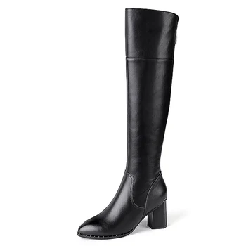 

Sexy genuine leather Women Over The Knee High Boots Party Shoes Woman Warm Long Winter Tight High Boots Shoes size 41 42