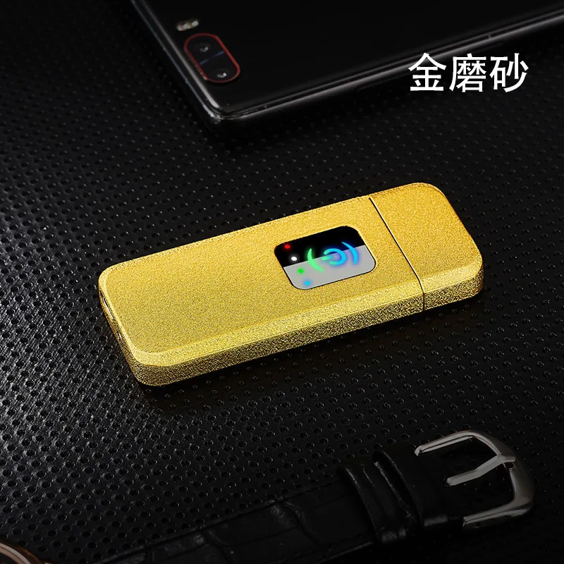 Светодиодный сенсорный Электронный USB Зажигалка металлическая перезаряжаемая Зажигалка Ветрозащитная электрическая зажигалка для курения гаджеты для мужчин - Цвет: gold matte