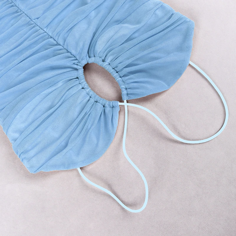 NewAsia Mesh Dress Spaghetti Strap Lace up Ruched Cut out Hole Zipper 2 Layer Elastic Slim Fit Mini Dress Chic Woman Slip Dress