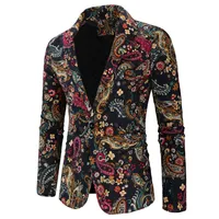 Fashion Men Slim fit Casual Blazers Men Nation Style 3D Flower Printed Long Sleeve Mens Suits Casual Lapel Party Club Tuxedo 1