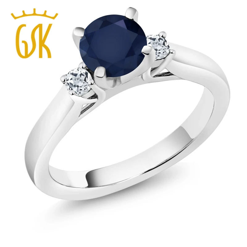 GemStoneKing 1 28 Ct Круглый натуральный голубой сапфир Белый топаз Серебро 925 пробы 3