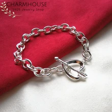 Браслеты из стерлингового серебра 925 пробы с подвесками для женщин, стрелка и цепочка со звеньями-сердечками, браслет и браслеты, браслеты Pulseira, свадебные украшения