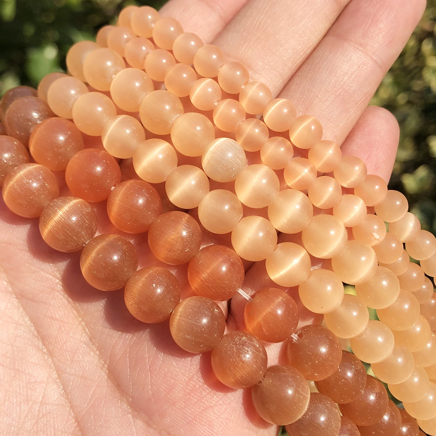Natural Pink, White, & Blue Cat Eye Round Loose Beads for Jewelry Making - High-Quality Moonstone DIY Bracelet, 15 Strand