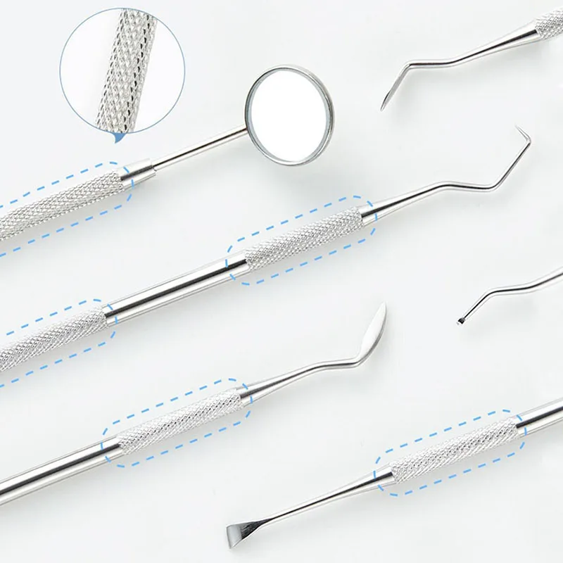 6 pcs/kit Teeth Cleaning Tools Stainless Steel Dental Scraper Probe Hygiene Set Mouth Mirror Tweezers Dentist Family Oral Care