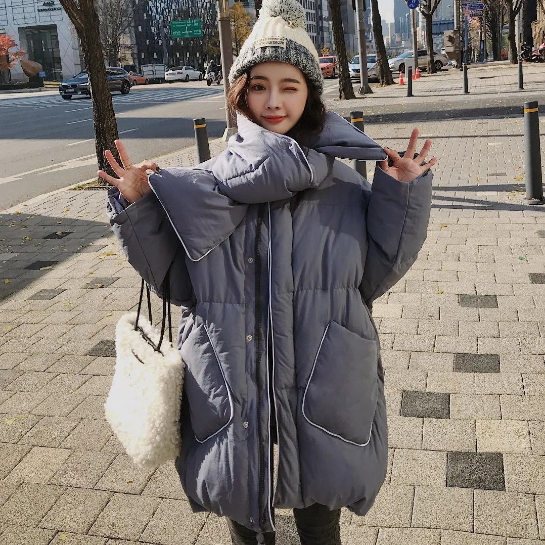 

Photo Shoot INS Cute Scarf Loose-Fit Black And White with Pattern Open Wire Covered Edge down Coat Short-height Thickening Large