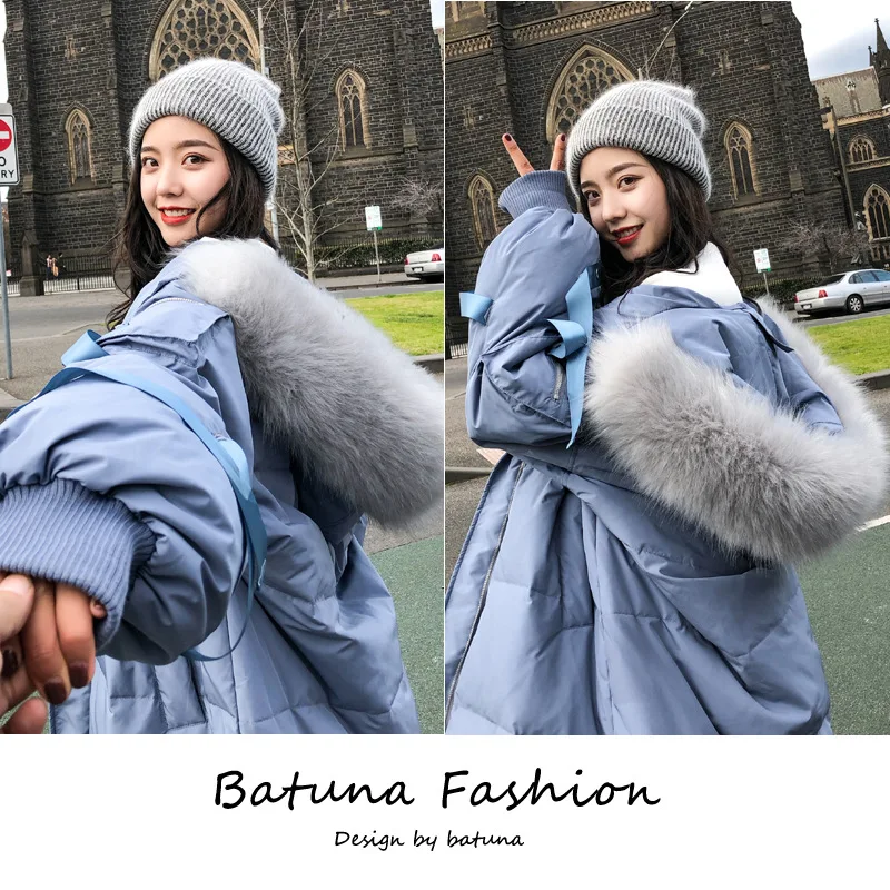 

Main Push Big Goods 201 Autumn And Winter New Style Korean-style WOMEN'S Wear Thick Large Fur Collar Mid-length Cotton Coat