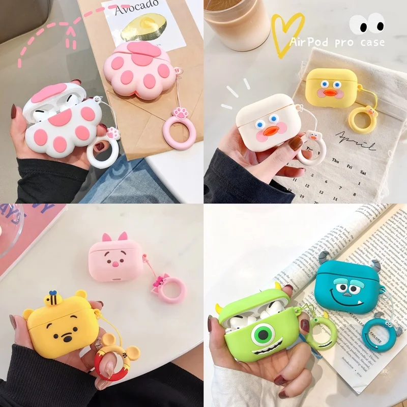 

For AirPods Pro Case 3D Cute Cat Pig Duck Anime Cartoon Earphone Cover For Apple Air Pods Pro 3 Soft Headphone Case Box Keychain
