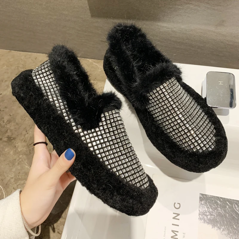 

2019 Fashion Women's Moccasin Shoes Autumn Round Toe Crystal Loafers Woman Casual Female Sneakers Slip-on Flats Modis Moccasins