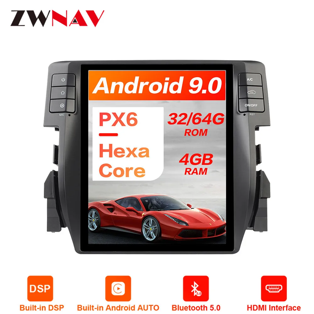 PX6 Android 9,0 DSP Tesla стиль Автомобильный gps навигация для Honda Civic- мультимедийный плеер Авто головное устройство радио магнитофон