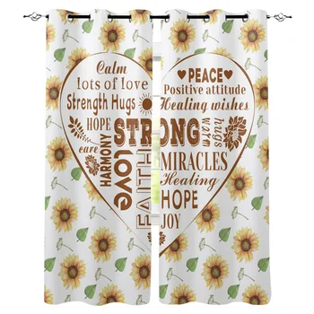 

Sunflower Love Healing Words Window Curtains Living Room Kitchen Curtains for Bedroom Left and Right Biparting Open Curtains