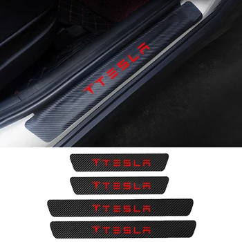 

4PCS Carbon Door Threshold Guard Car Door Sill Scuff Plate Pedal Cover Stickers For Tesla Model 3 S X Y Protection Accessories