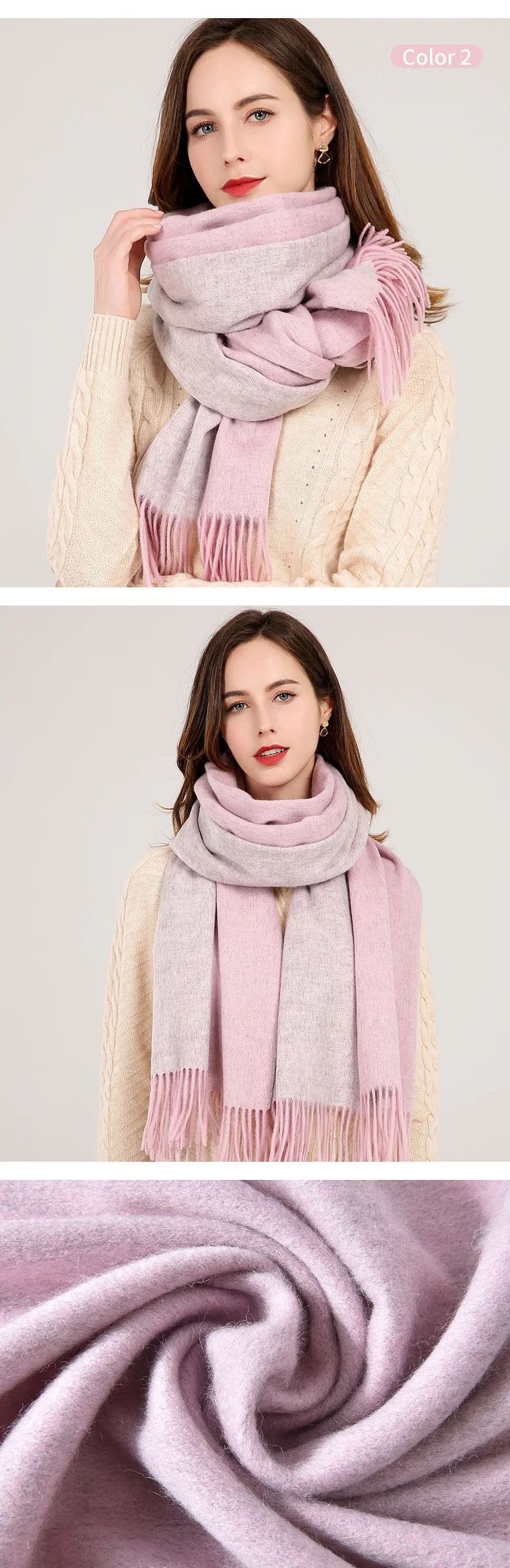 Двусторонний шарф из натуральной шерсти для женщин, брендовые Теплые шали и палантины, женские одноцветные шали, зимние кашемировые шерстяные шарфы