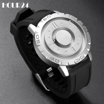 Moda de hombre reloj de cuarzo esfera original diseño relojes para hombres bola magnética estilo correa de caucho hombre banda de reloj hombre reloj de pulsera