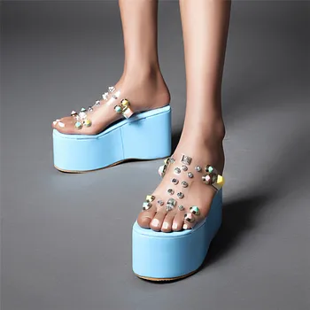

Doratasia 2020 Dropship Big Size 48 High Heels Flat Platform Rivets Transparent Summer Slipper Sandals Women Shoes Woman