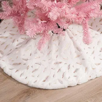 

90/120cm Round Feathers Embroidered Christmas Tree Skirt Apron Home Decoration Ornaments Base Floor Mat Cover Home Party Decor