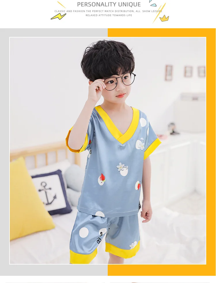 Kids Pyjamas Print Girls Sleepwear Ice Silk V-neck Children Pajamas Set 2020 Spring Kids Outfits Homewear 10 12 Y Pijamas kids