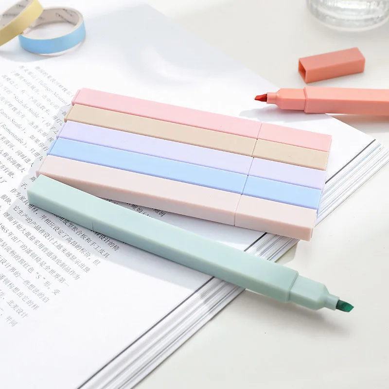 6Pcs Highlighter Set Morandi Color Permanent Marker Pen School Office Supplies Kawaii Stationery | Канцтовары для офиса и дома