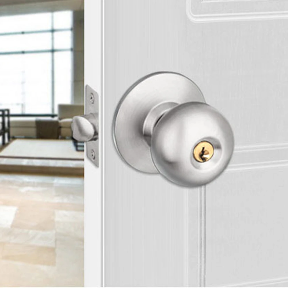 

Entrance Bathroom Round Handle Bolt Home Reliable Door Locks Stainless Steel With Key Bedroom Knobs Hardware Passage Living Room