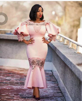 

Women Long Dress Elegant Slash Neck Full Lantern Sleeve Solid Lace Dress Fashion Maxi Dress Mermaid Night Club Dress Vestidos