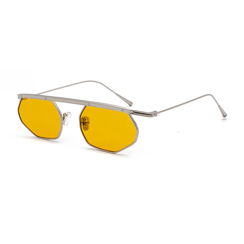 SHAUNA, плоский верх, ретро, металл, панк, солнцезащитные очки для женщин, модный, анти-синий светильник, прозрачные линзы, оправа для очков, для мужчин - Цвет линз: Yellow