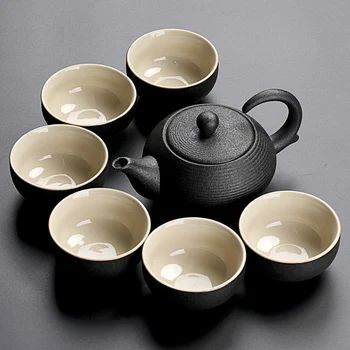 

black crockery ceramic teapot kettles tea cups porcelain chinese kung fu tea set drinkware