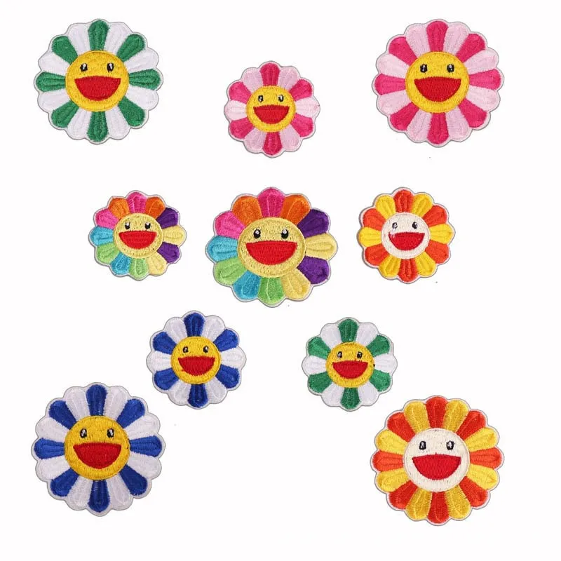 

MAXSIN FUN 10 PC Colorful Smile Sunflower Patches Clothing Embroidery Applique Floral Iron On Kids Dress Clothes Decorative DIY