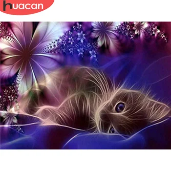 

HUACAN Diamond Painting Cross Stitch Cat Full Square Diamond Embroidery Animal Kit Decorations For Room Wall Art